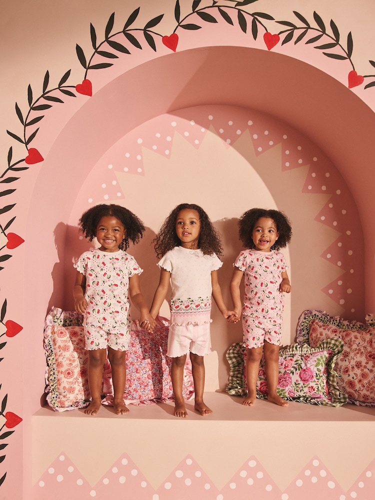 Cath Kidston Pink/White 100% Cotton Short Pyjamas 3 Pack - Image 2 of 12 Cath Kidston Pink/White 100% Cotton Short Pyjamas 3 Pack - Image 2 of 12