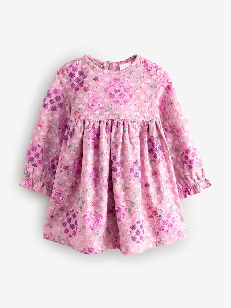 Pink Floral Embroidered 100% Cotton Dress - Image 1 of 1