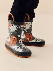 Black/Orange Halloween Handle Pull On Wellies - Image 1 of 8