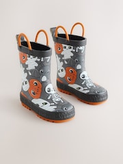 Black/Orange Halloween Handle Pull On Wellies - Image 3 of 8