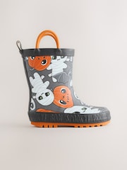 Black/Orange Halloween Handle Pull On Wellies - Image 4 of 8