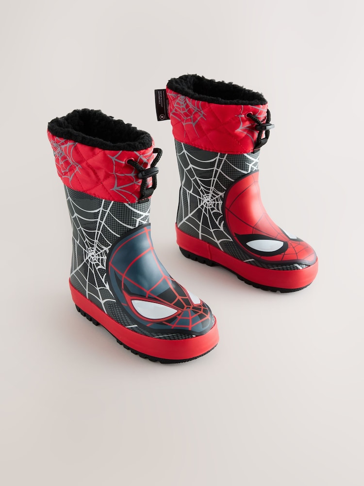Black/Red Spiderman Thermal Thinsulate™ Lined Cuff Wellies - Image 1 of 5 Black/Red Spiderman Thermal Thinsulate™ Lined Cuff Wellies - Image 1 of 5