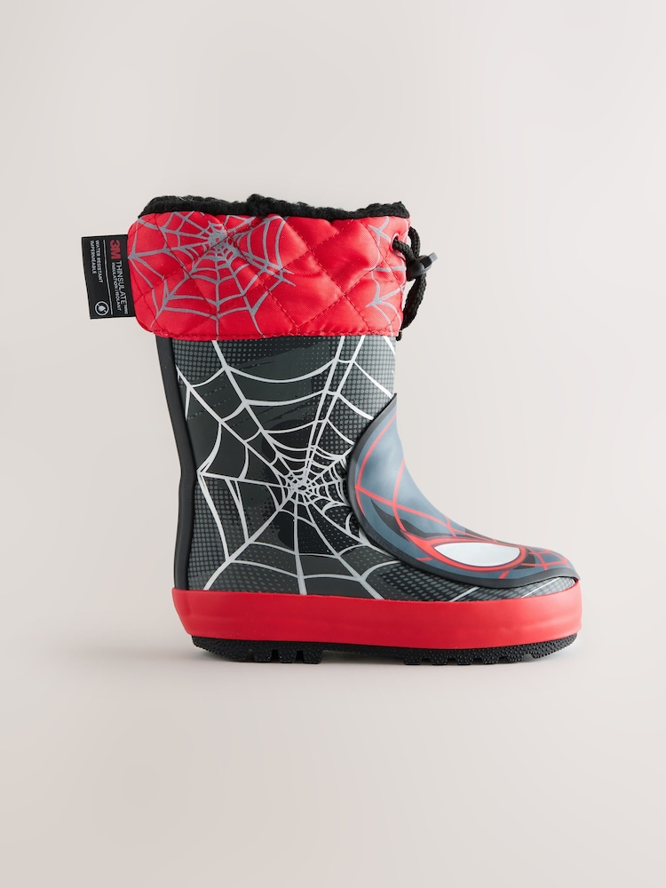 Black/Red Spiderman Thermal Thinsulate™ Lined Cuff Wellies - Image 2 of 5 Black/Red Spiderman Thermal Thinsulate™ Lined Cuff Wellies - Image 2 of 5