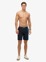 Superdry Navy/Turquoise Classic 19 Logo Board Shorts - Image 5 of 8