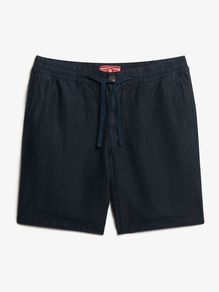 Superdry Navy Merchant Linen Blend Shorts - Image 1 of 8