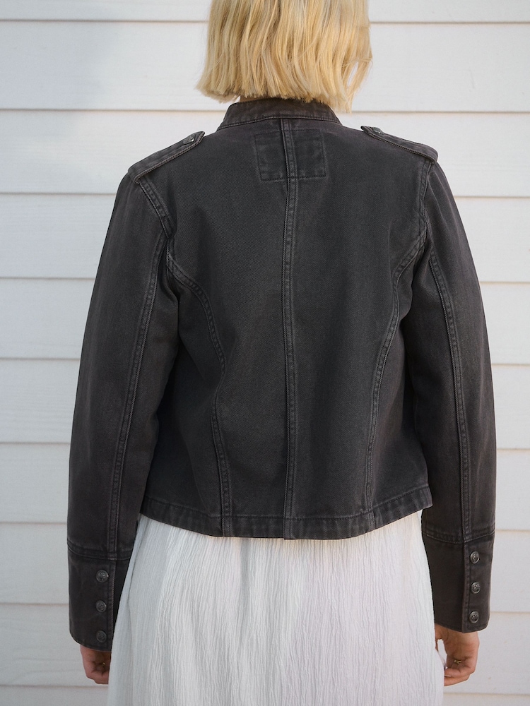 Washed Black 100% Cotton Military Jacket - Image 3 of 10