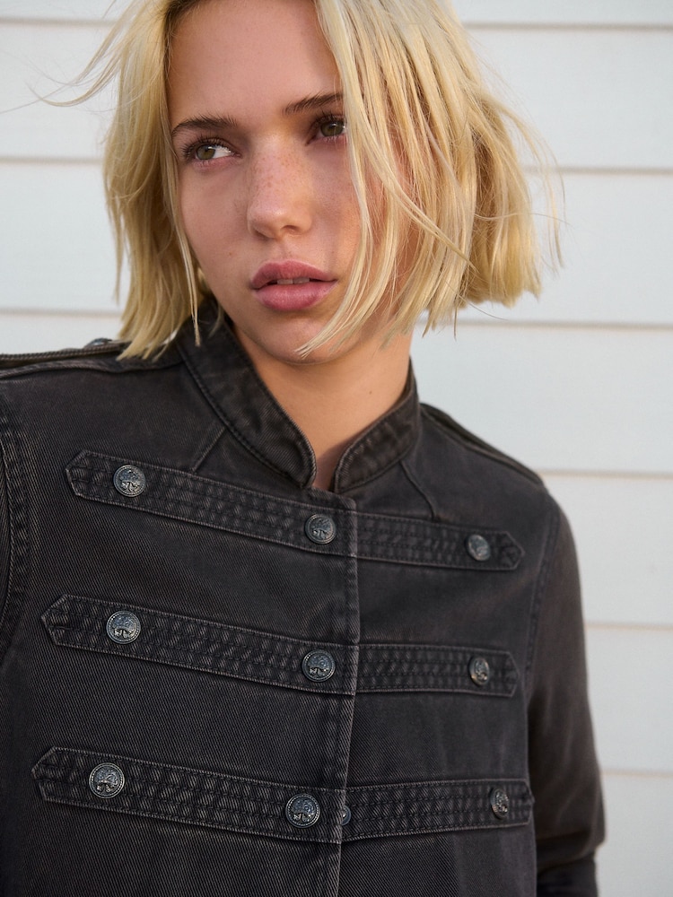 Washed Black 100% Cotton Military Jacket - Image 4 of 10
