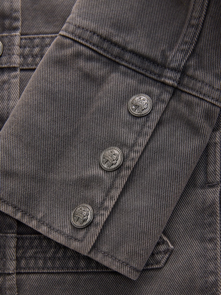 Washed Black 100% Cotton Military Jacket - Image 8 of 10
