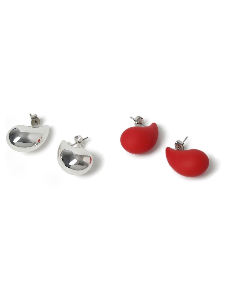 Aela Red and Silver Tone Teardrop Earrings 3 Pack - Image 2 of 3