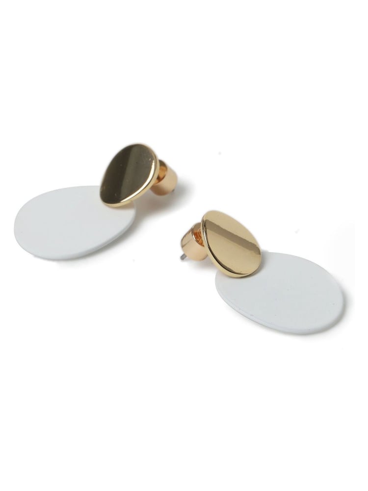 Aela Mini Powdercoat Drop Gold Tone and White Earrings - Image 2 of 2