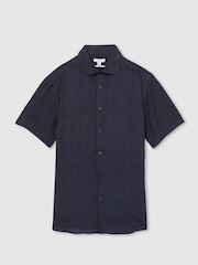 Reiss Navy Holiday Linen Short-Sleeve Shirt - Image 2 of 6