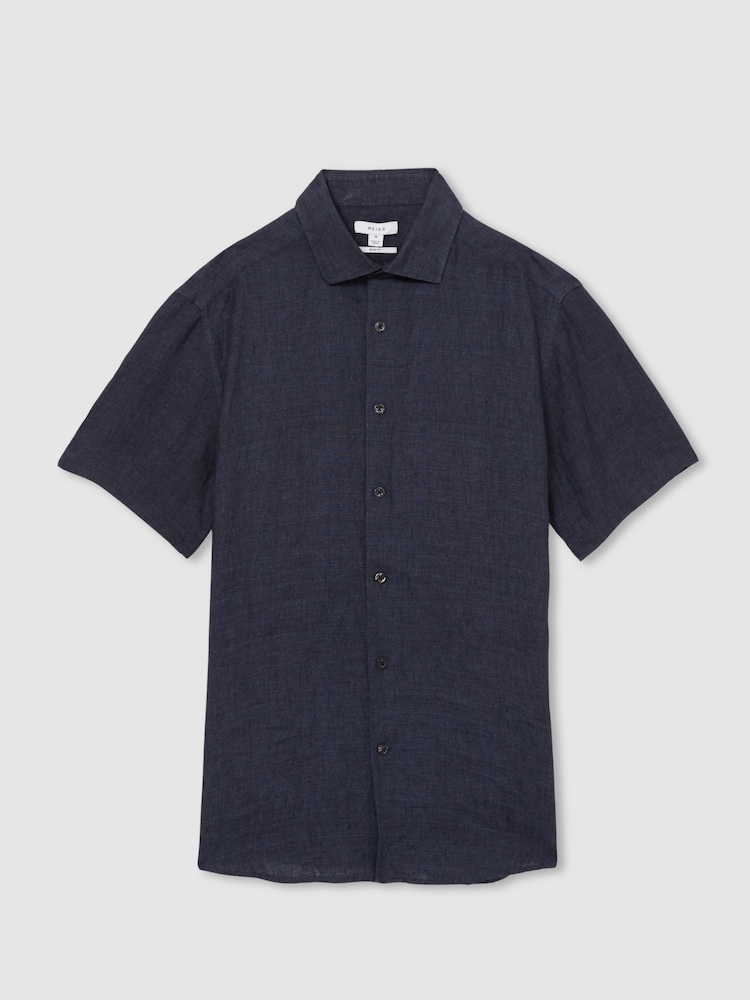 Reiss Navy Holiday Linen Short-Sleeve Shirt - Image 2 of 6
