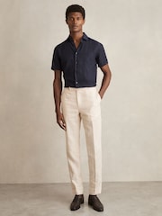 Reiss Navy Holiday Linen Short-Sleeve Shirt - Image 3 of 6