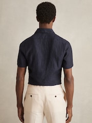 Reiss Navy Holiday Linen Short-Sleeve Shirt - Image 5 of 6