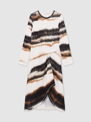 Reiss Ivory Print Georgia 9-13 yrs Printed Jersey Ruched Midi Dress - Image 2 of 4