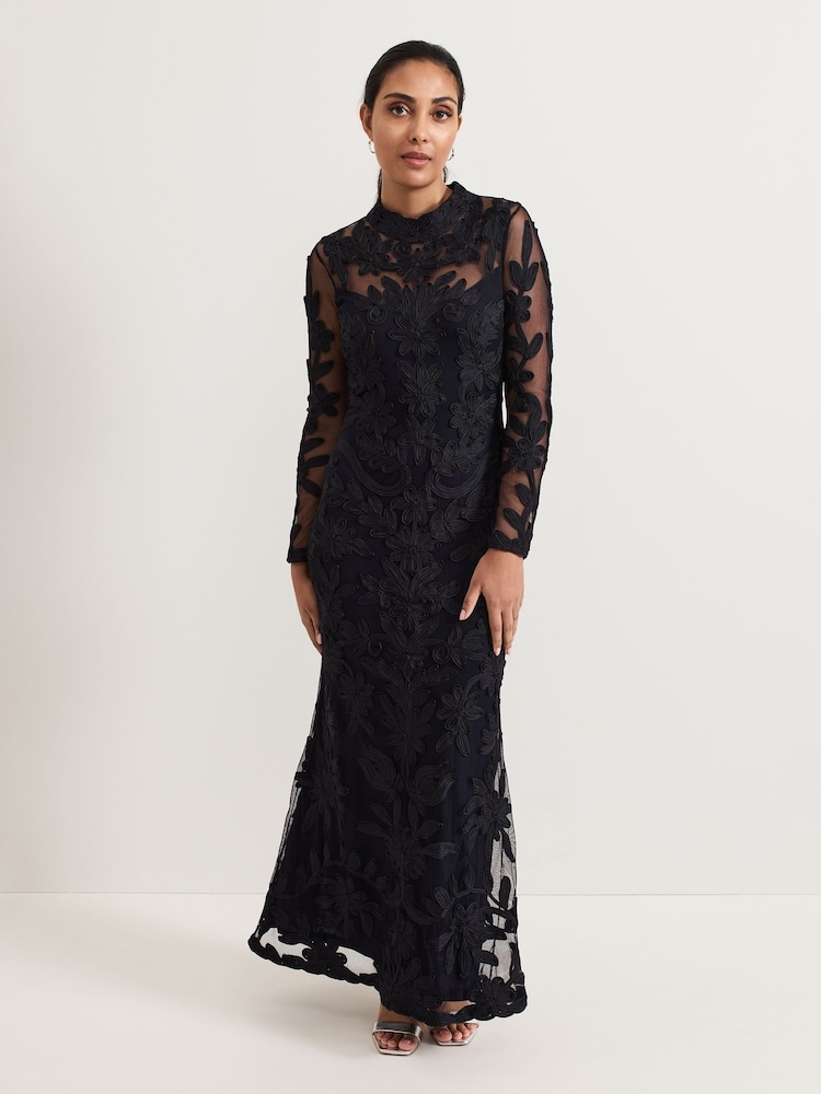 Phase Eight Blue Petite Geneve Tapework Maxi Dress - Image 1 of 7