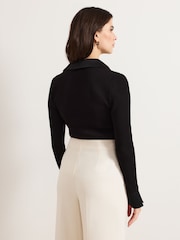 Phase Eight Black Lisa Ribbed Polo Neck 100% Cotton Top - Image 2 of 7