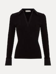 Phase Eight Black Lisa Ribbed Polo Neck 100% Cotton Top - Image 7 of 7