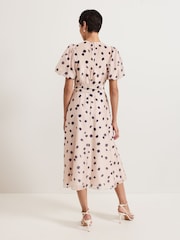 Phase Eight Pink Nicola Spot Ruffle Midi Dress - Image 3 of 7