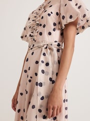 Phase Eight Pink Nicola Spot Ruffle Midi Dress - Image 6 of 7