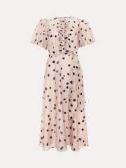Phase Eight Pink Nicola Spot Ruffle Midi Dress - Image 7 of 7