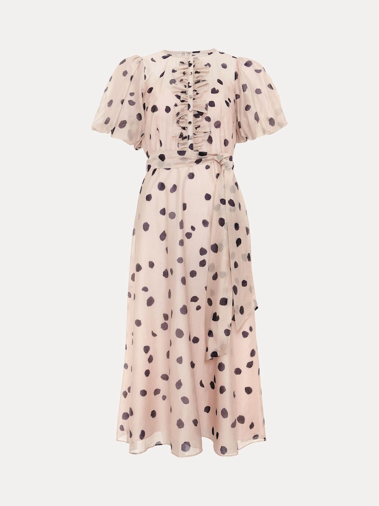 Phase Eight Pink Nicola Spot Ruffle Midi Dress - Image 7 of 7