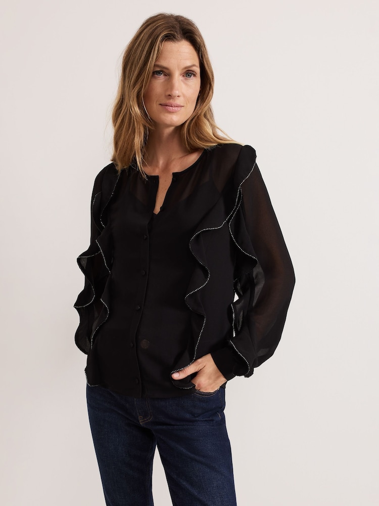 Phase Eight Black Cordelia Ruffle Blouse - Image 1 of 8