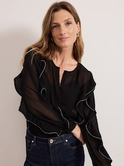 Phase Eight Black Cordelia Ruffle Blouse - Image 7 of 8