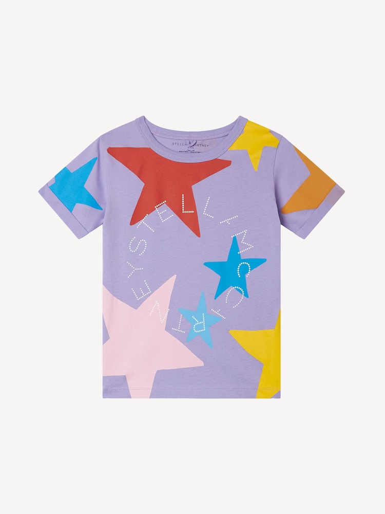 Stella McCartney Kids Purple Star Print Logo Short Sleeve T-Shirt - صورة 1 من 1