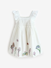 Stella McCartney Kids Square Neck Woven White Dress With Applique Detail - Image 1 of 1