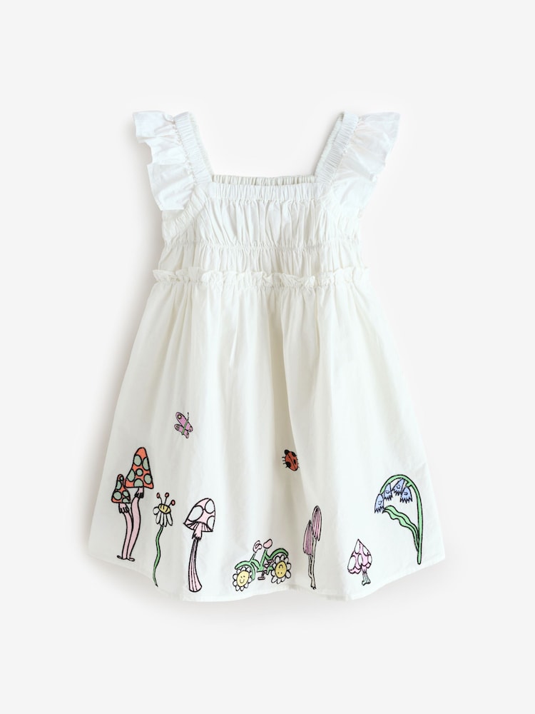 Stella McCartney Kids Square Neck Woven White Dress With Applique Detail - Image 1 of 1 Stella McCartney Kids Square Neck Woven White Dress With Applique Detail - Image 1 of 1