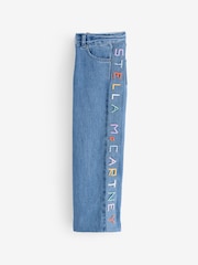 Stella McCartney Kids Blue Wide Leg Jeans With Logo Multicolur Stitch Detail - Image 2 of 7