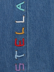 Stella McCartney Kids Blue Wide Leg Jeans With Logo Multicolur Stitch Detail - Image 3 of 7