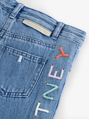 Stella McCartney Kids Blue Wide Leg Jeans With Logo Multicolur Stitch Detail - Image 4 of 7