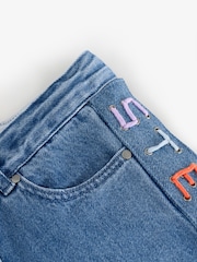 Stella McCartney Kids Blue Wide Leg Jeans With Logo Multicolur Stitch Detail - Image 6 of 7