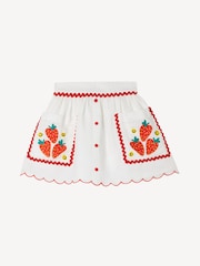 Stella McCartney Kids Strawbrerry Embroidered Woven White Skirt With Pockets - صورة 1 من 1
