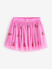 Stella McCartney Kids Pink Strawberry Embroidered Mesh Skirt - Image 1 of 1