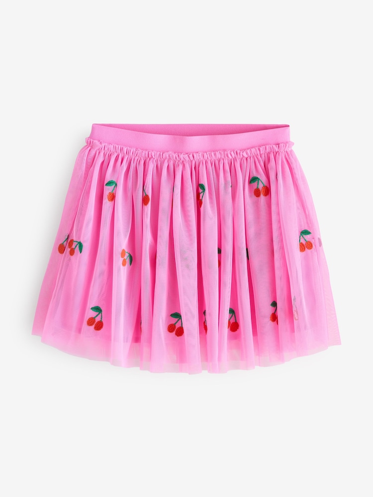 Stella McCartney Kids Pink Strawberry Embroidered Mesh Skirt - Image 1 of 1