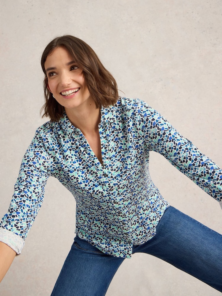 White Stuff Blue Annie Jersey 100% Cotton Shirt - Image 1 of 7