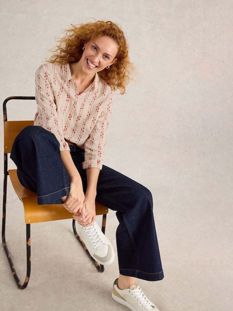 White Stuff Cream & Red Sophie Cotton Shirt - Image 3 of 6