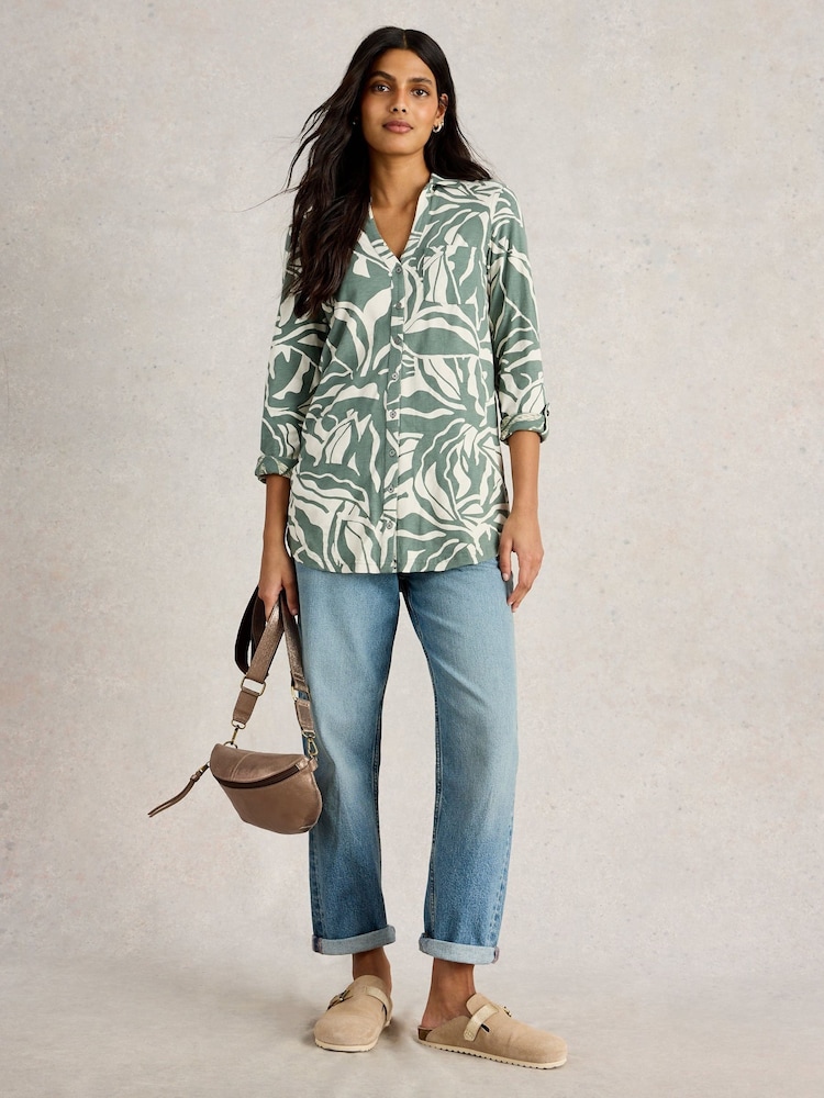 White Stuff Green Annie Longline 100% Cotton Shirt - Image 1 of 6