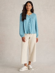 White Stuff Blue Daniella Shirred Top - Image 1 of 6