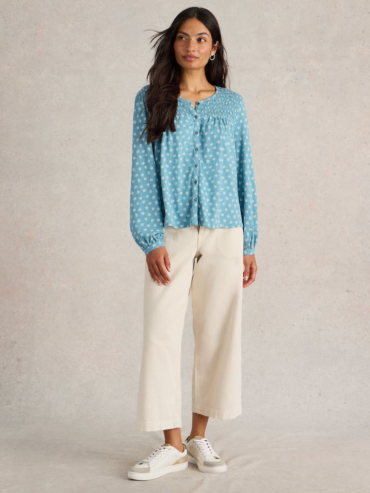White Stuff Blue Daniella Shirred Top - Image 1 of 6