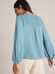 White Stuff Blue Daniella Shirred Top - Image 2 of 6