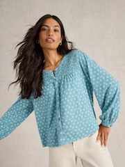 White Stuff Blue Daniella Shirred Top - Image 3 of 6