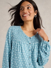 White Stuff Blue Daniella Shirred Top - Image 4 of 6