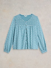White Stuff Blue Daniella Shirred Top - Image 5 of 6
