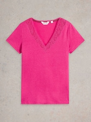 White Stuff Pink Ellie Lace T-Shirt - Image 5 of 6