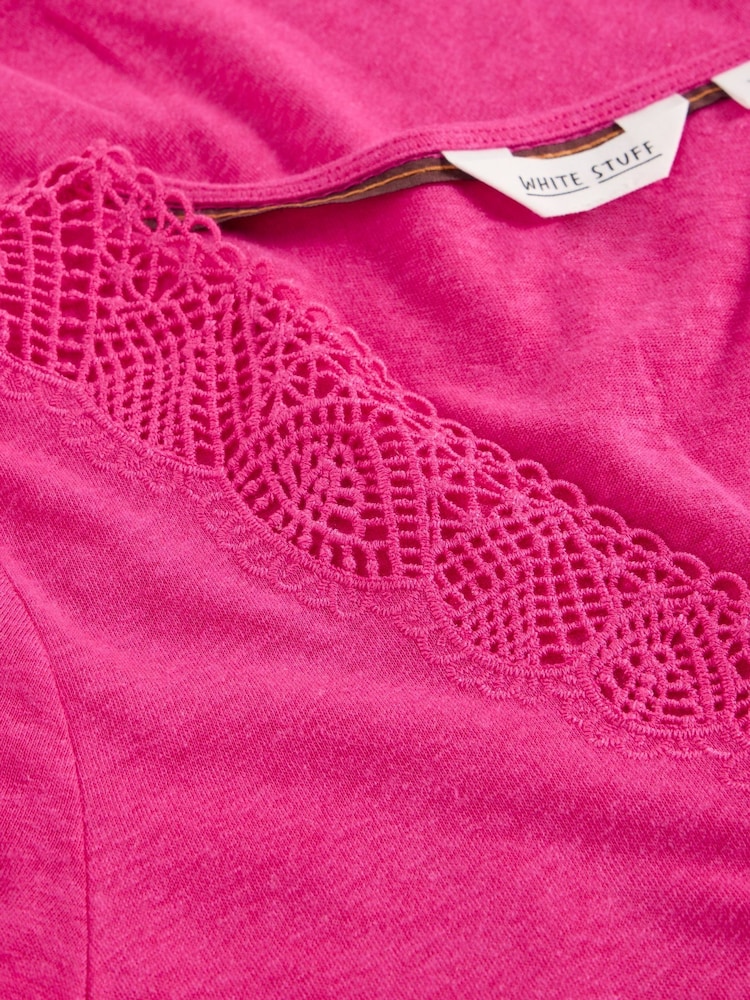 White Stuff Pink Ellie Lace T-Shirt - Image 6 of 6