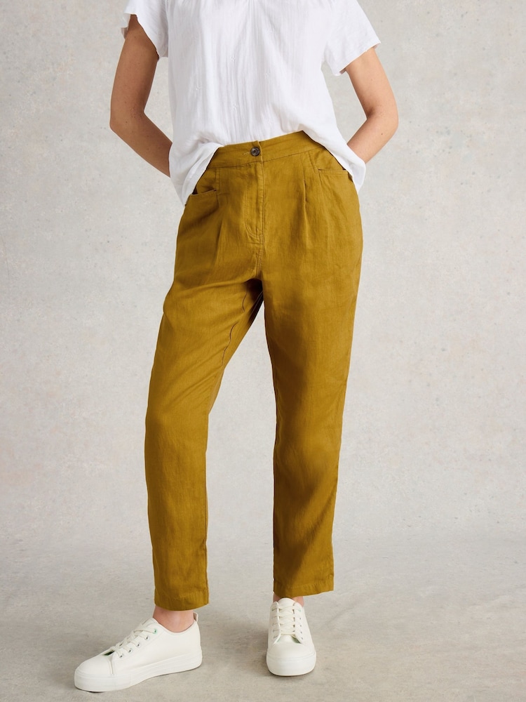 White Stuff Khaki Rowena 100% Linen Trousers - Image 1 of 6